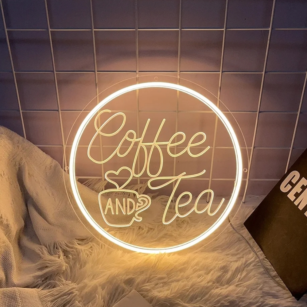 LED Neon Coffee and Tea Sign - Warm White - 11.8 X 11.8 inch
